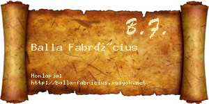 Balla Fabrícius névjegykártya